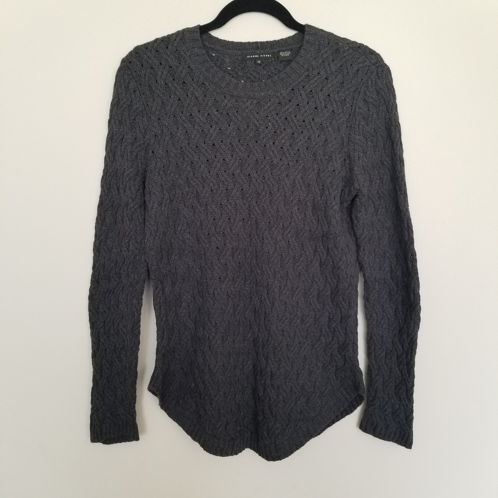 Jeanne Pierre gray basket weave cotton sweater M
